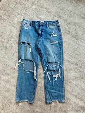 ALTAR'D STATE Womens Distressed Blue Ripped Straight-Leg Jeans